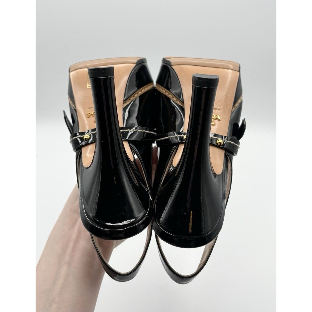 Prada S/S 2009 Black Patent Leather Heels Ribbon Detail Peep Toe Sz EU 36 - Picture 10 of 13